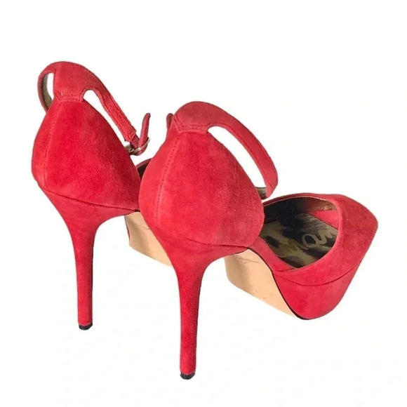 SAM EDELMAN | Marina Round Peep Toe Ankle Strap Red Platform Stilettos Size 9M - Picture 8 of 10